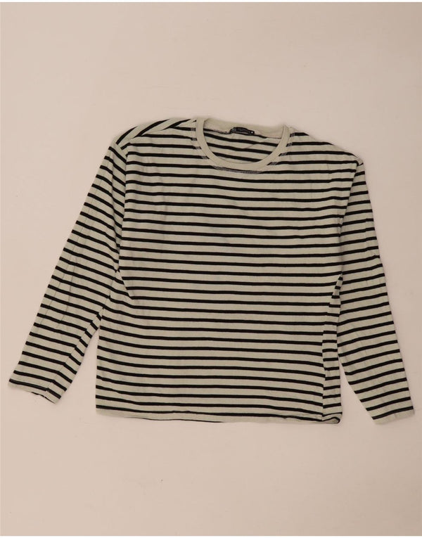 Top feminino Zara de manga comprida UK 10 listrado branco pequeno