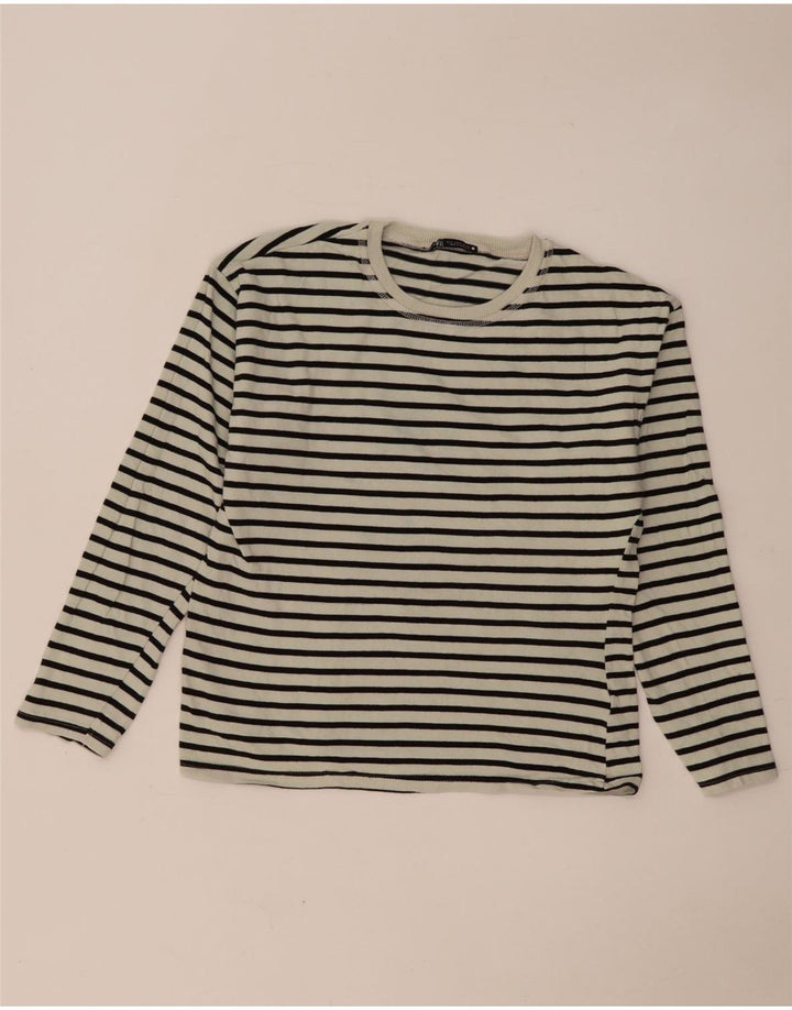 Top feminino Zara de manga comprida UK 10 listrado branco pequeno