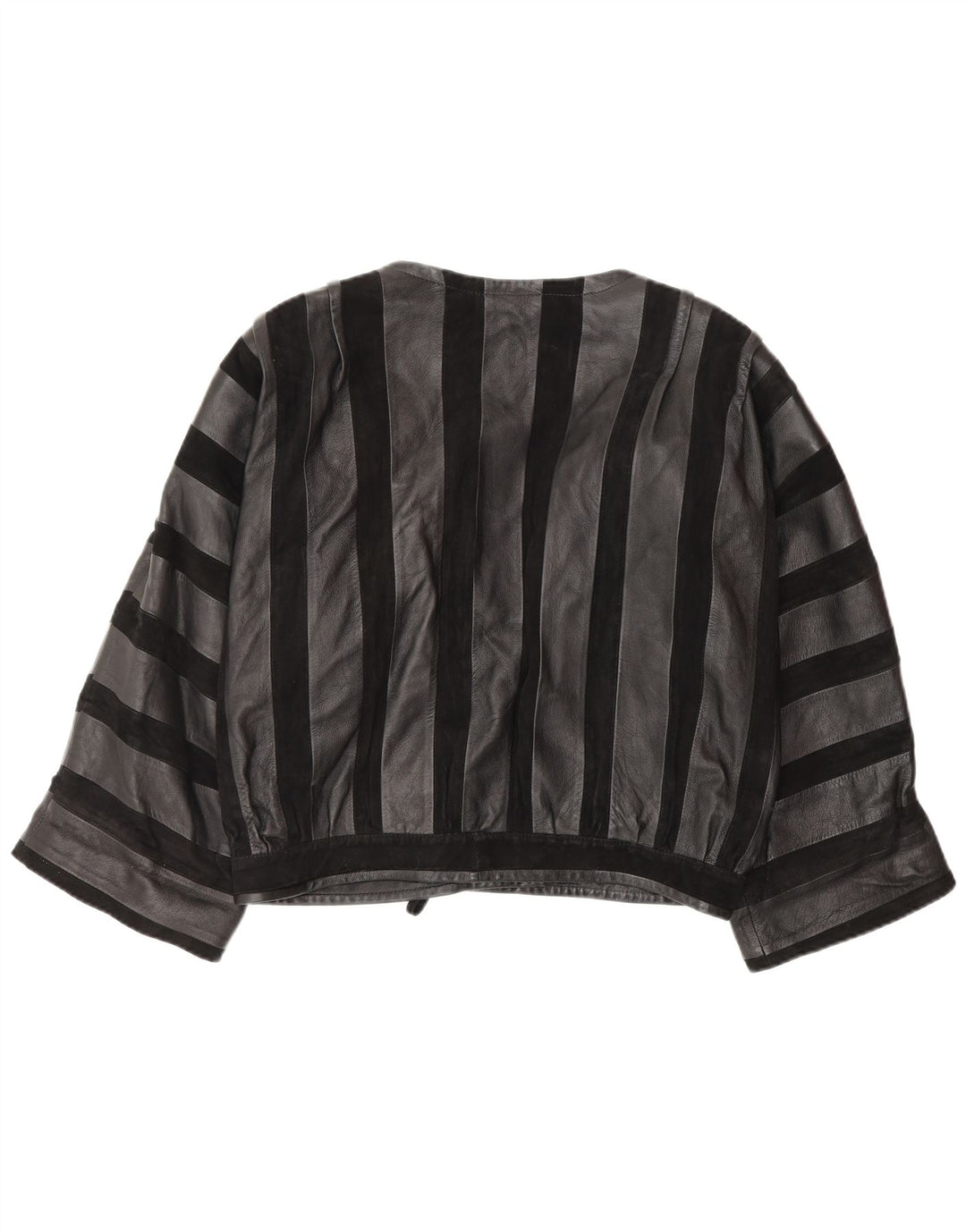 Jaqueta bomber de couro feminina vintage Reino Unido 14 couro listrado preto médio