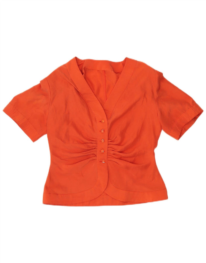 Blusa feminina VINTAGE manga curta Reino Unido 12 médio laranja