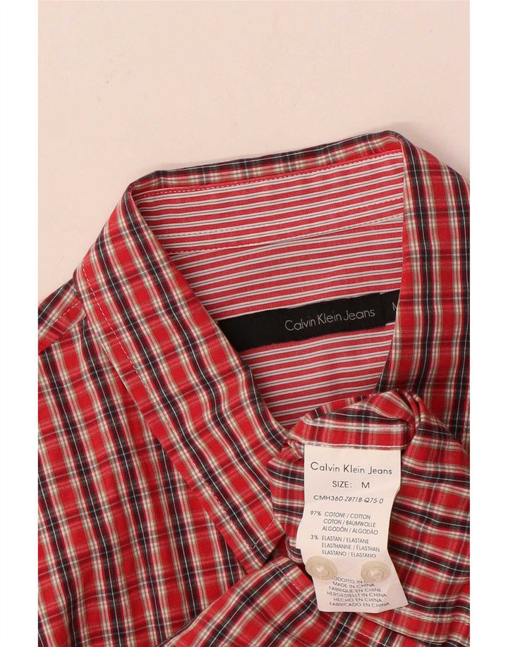 Camisa masculina Calvin Klein Jeans média xadrez vermelha de algodão