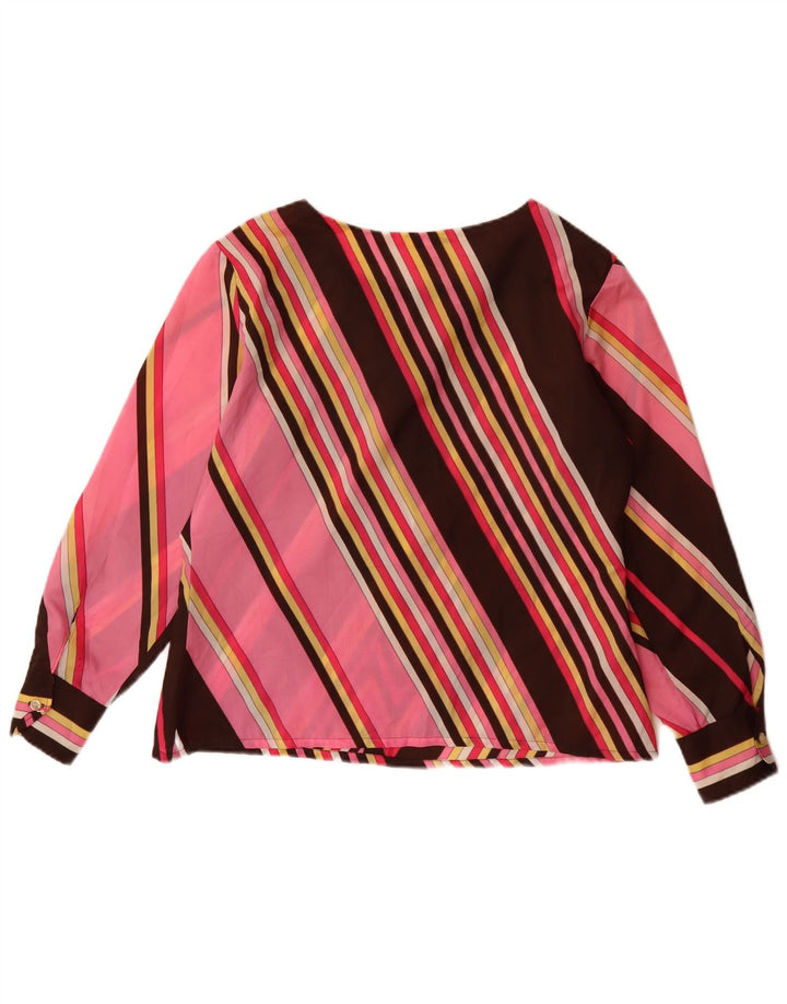 Blusa feminina vintage de manga comprida UK 12 listrada média multicolorida