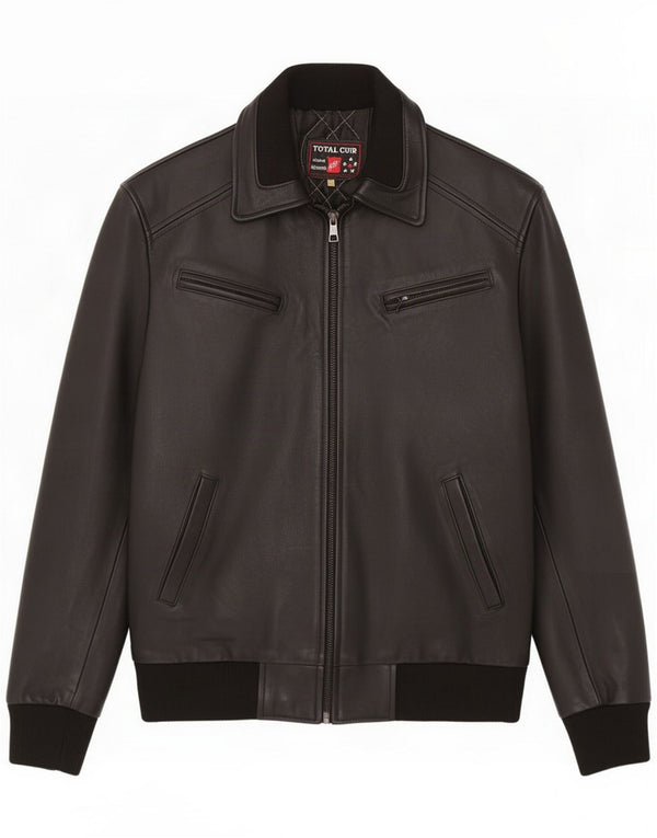 Jaqueta de couro bomber masculina vintage IT 50 grande preta