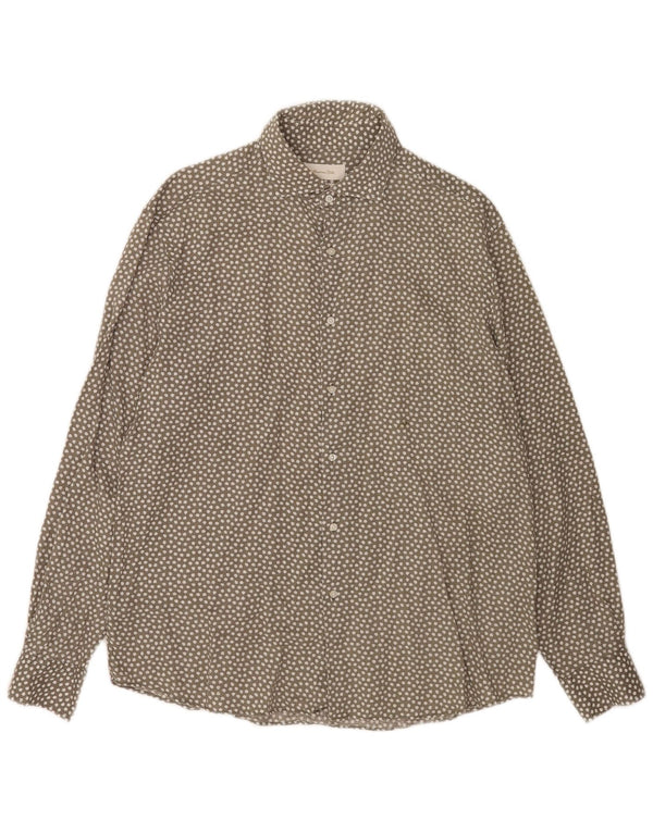 Camisa masculina Massimo Dutti XL cinza floral linho