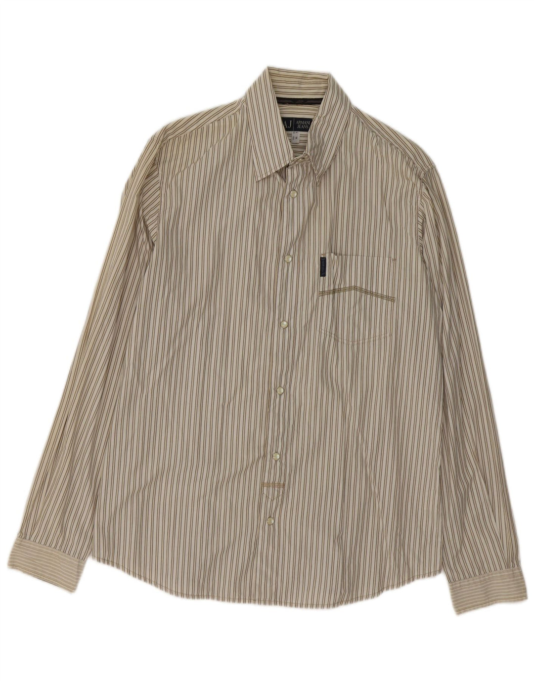 ARMANI JEANS Camisa masculina grande de algodão listrado bege