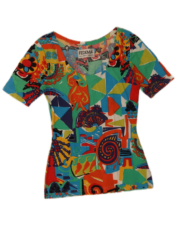 Camiseta gráfica feminina vintage Top IT 42 média multicolorida geométrica