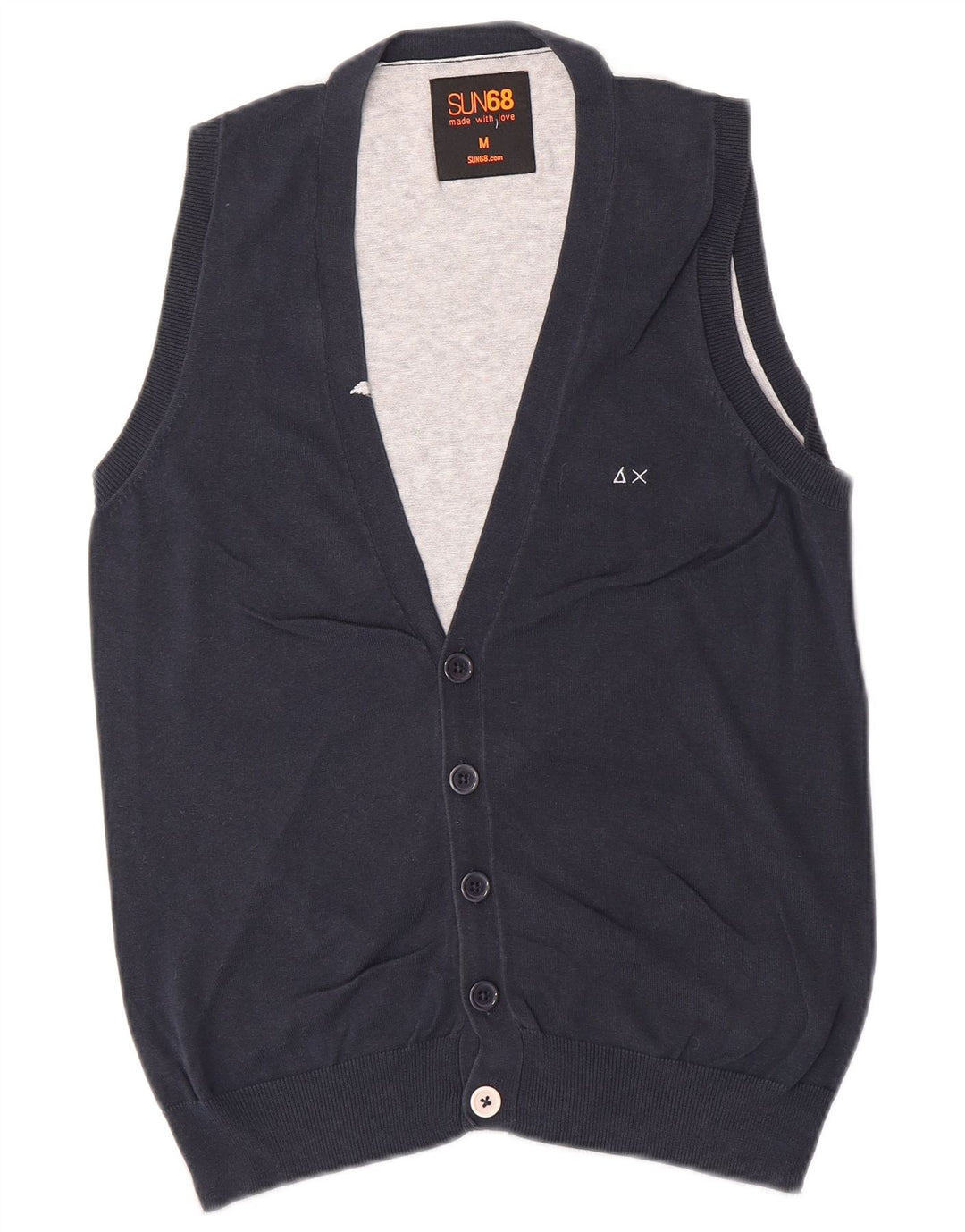 Suéter cardigã masculino sem mangas SUN68 algodão colorblock azul marinho médio