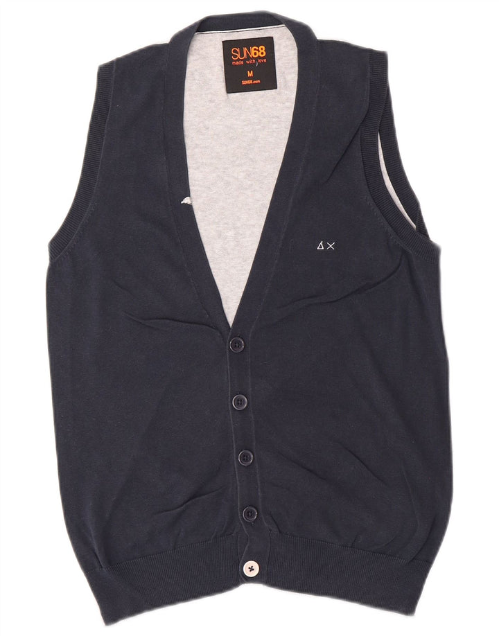 Suéter cardigã masculino sem mangas SUN68 algodão colorblock azul marinho médio