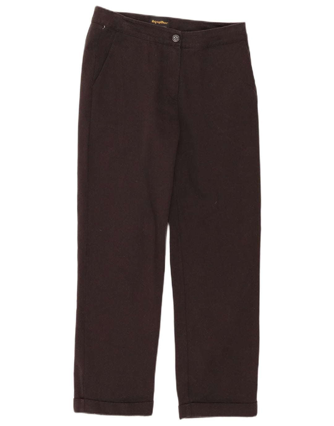 REFRIGIWEAR Calça feminina reta cortada pequena W28 L25 algodão preto