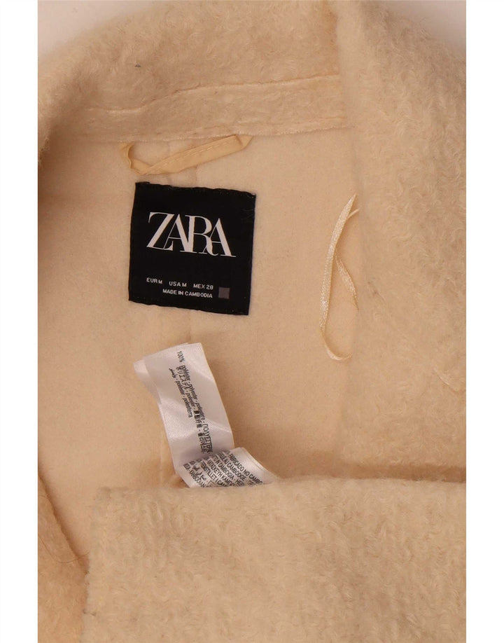 Sobretudo de lã superdimensionado Zara UK 14 poliéster bege médio