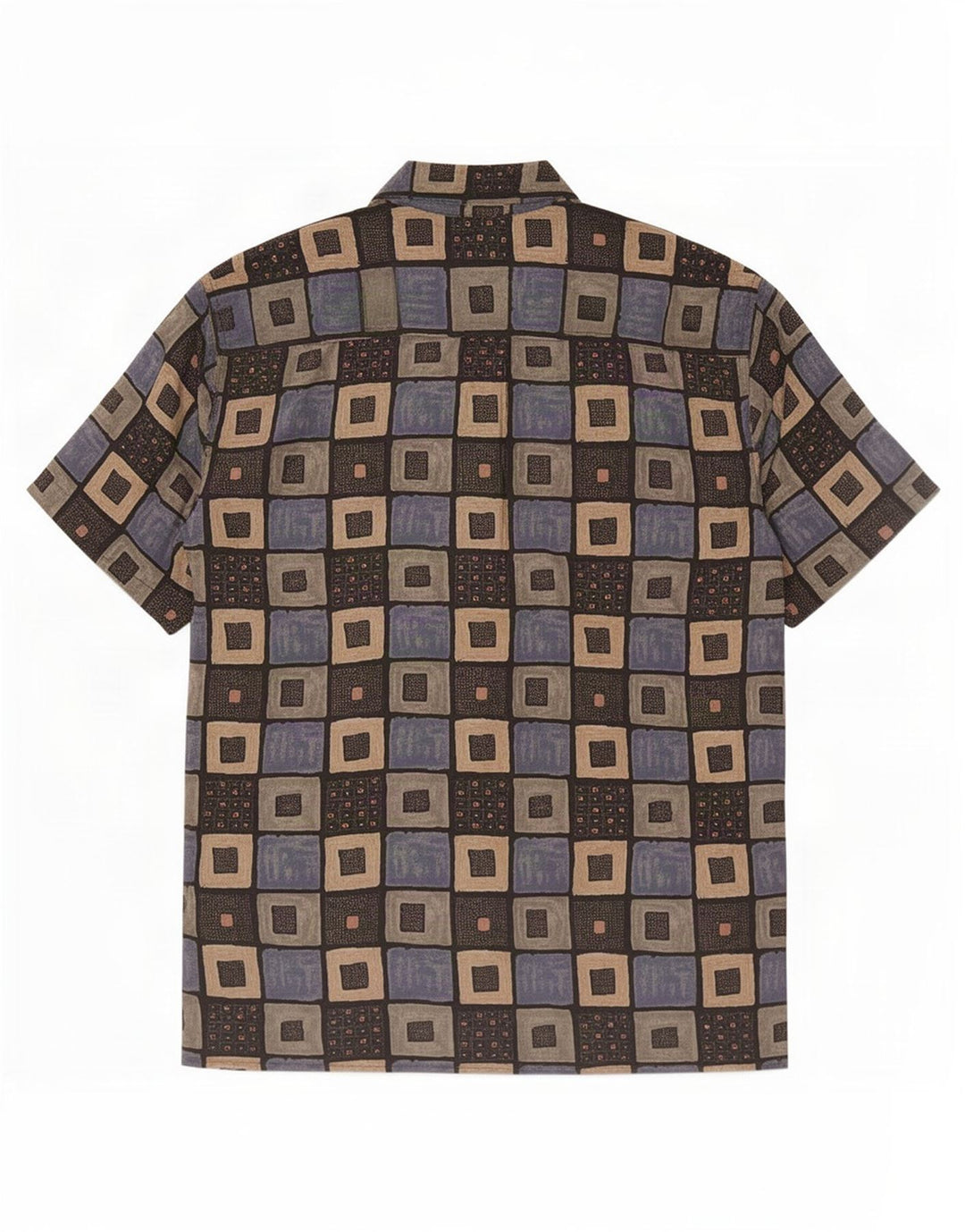 Camisa masculina vintage de manga curta média multicolorida geométrica