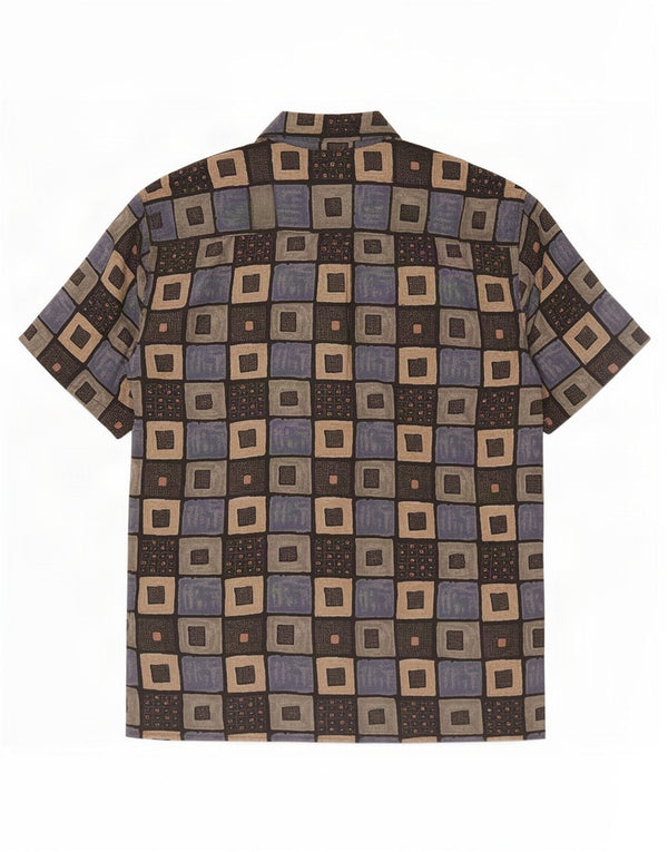 Camisa masculina vintage de manga curta média multicolorida geométrica