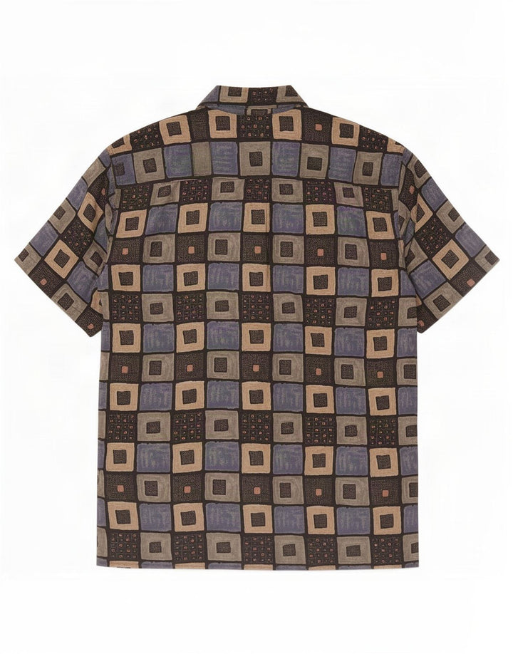 Camisa masculina vintage de manga curta média multicolorida geométrica