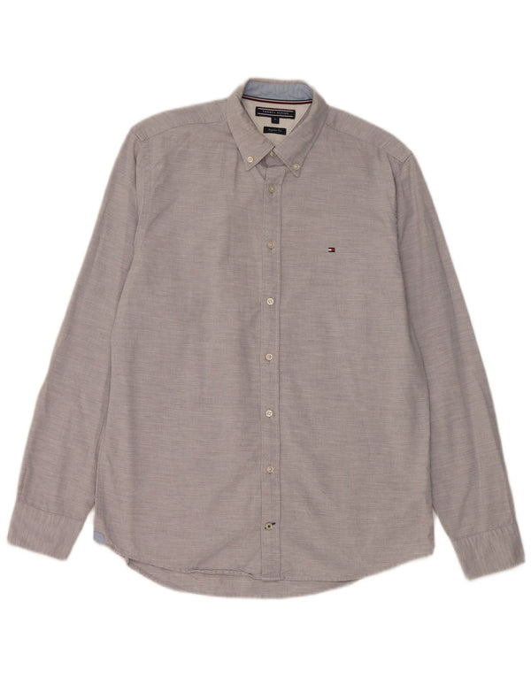 Camisa masculina Tommy Hilfiger Regular Fit cinza médio algodão manchado