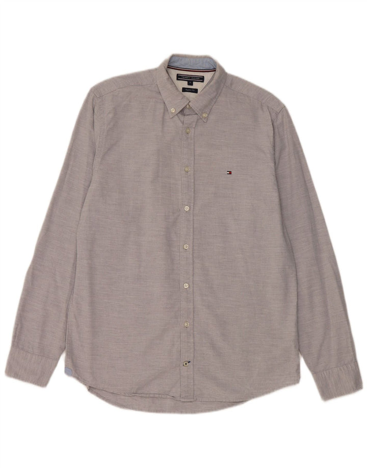 Camisa masculina Tommy Hilfiger Regular Fit cinza médio algodão manchado