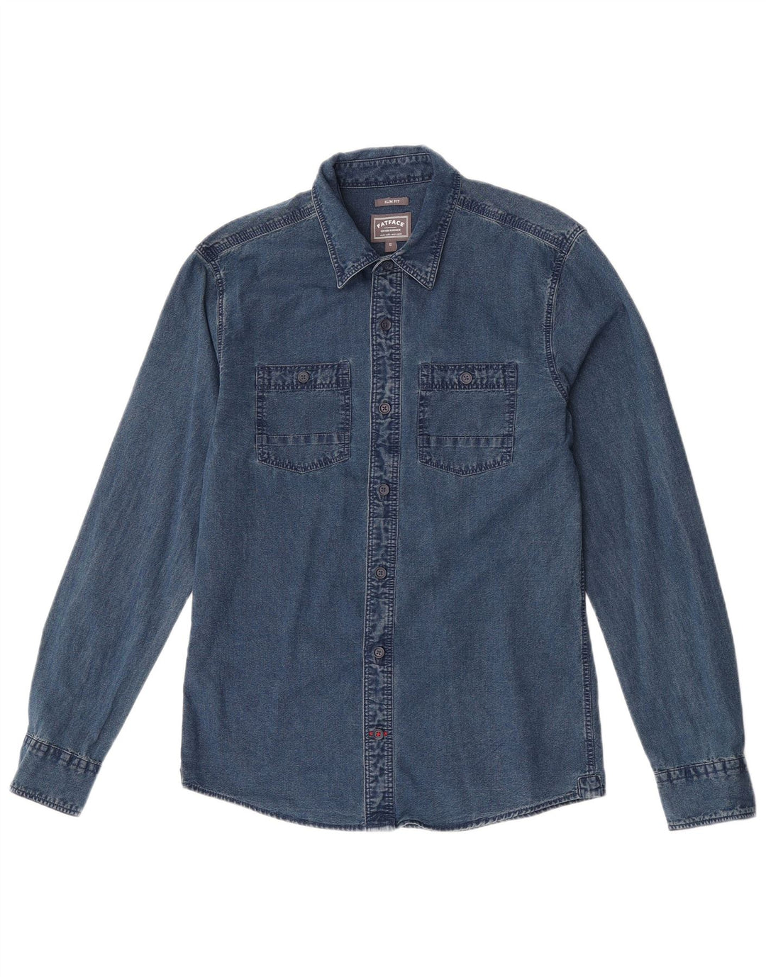 Fat Face Mens Slim Fit Camisa Jeans Pequeno Algodão Azul