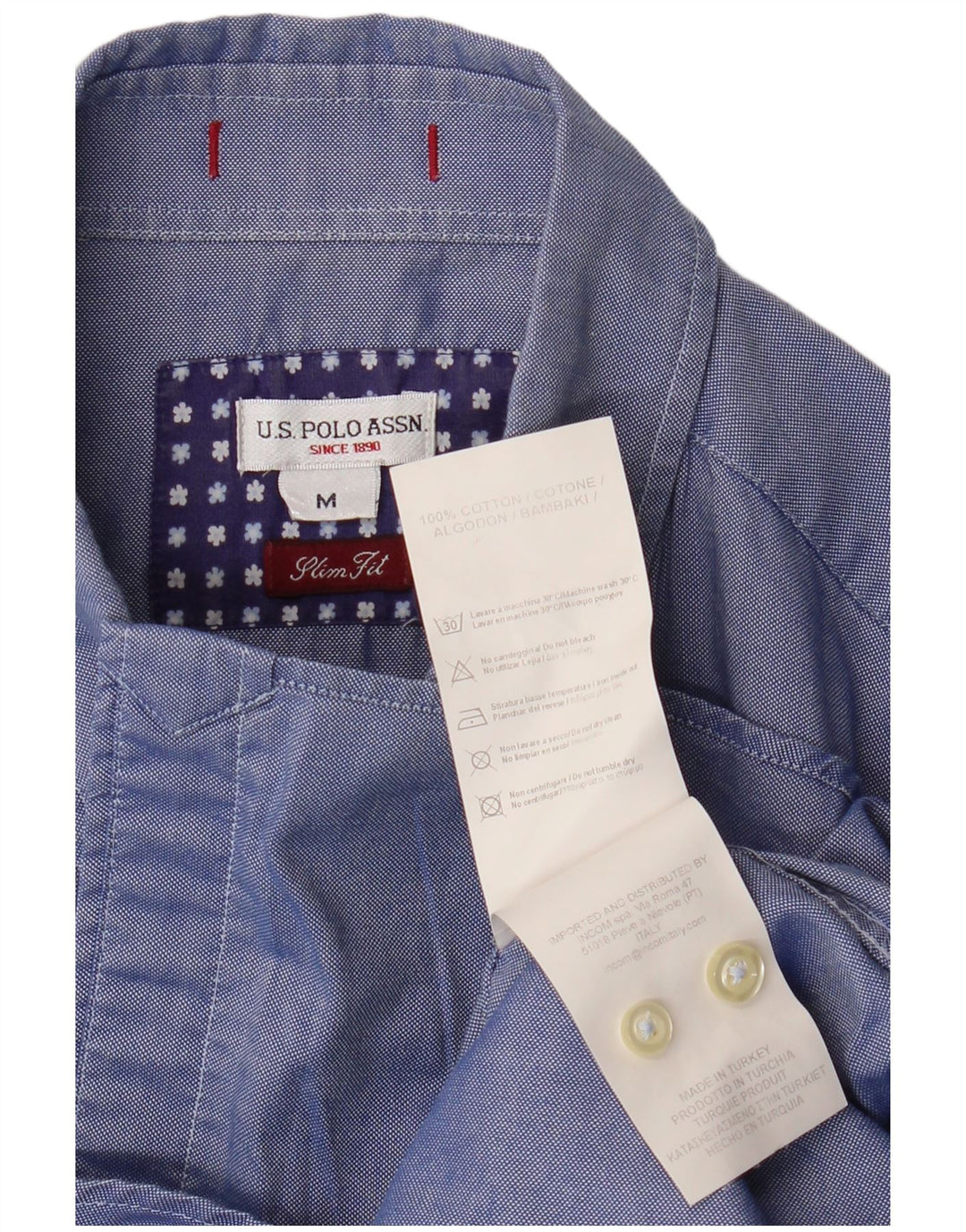 US Polo Assn. Camisa Masculina Slim Fit Algodão Azul Médio