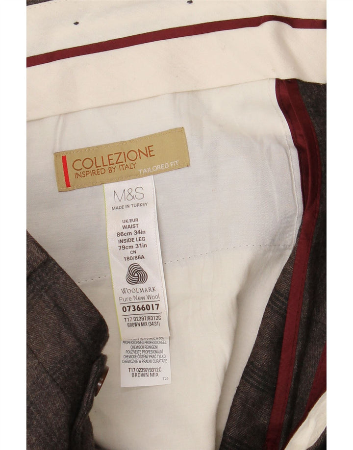 Calça masculina sob medida da MARKS & SPENCER W34 L31 marrom xadrez