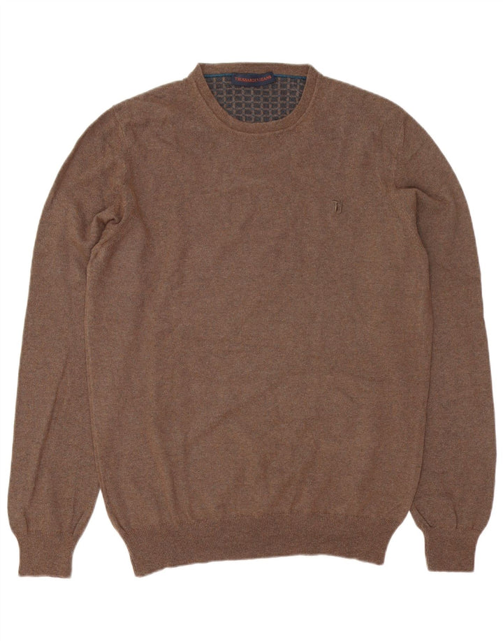 Suéter masculino Trussardi Jeans com gola redonda, marrom médio