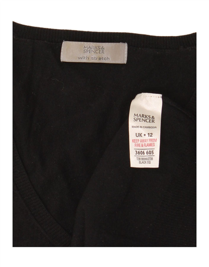 Suéter feminino Marks & Spencer manga 3/4 com decote em V Reino Unido 12 médio preto