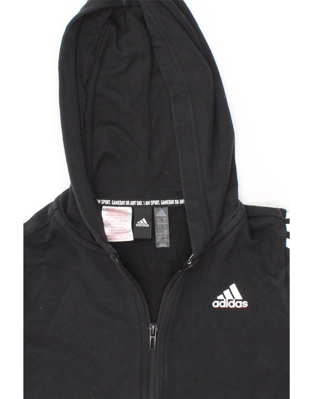 ADIDAS Boys Zip Hoodie Sweater 9-10 Years Black Cotton Vintage Adidas and Second-Hand Adidas from Messina Hembry 