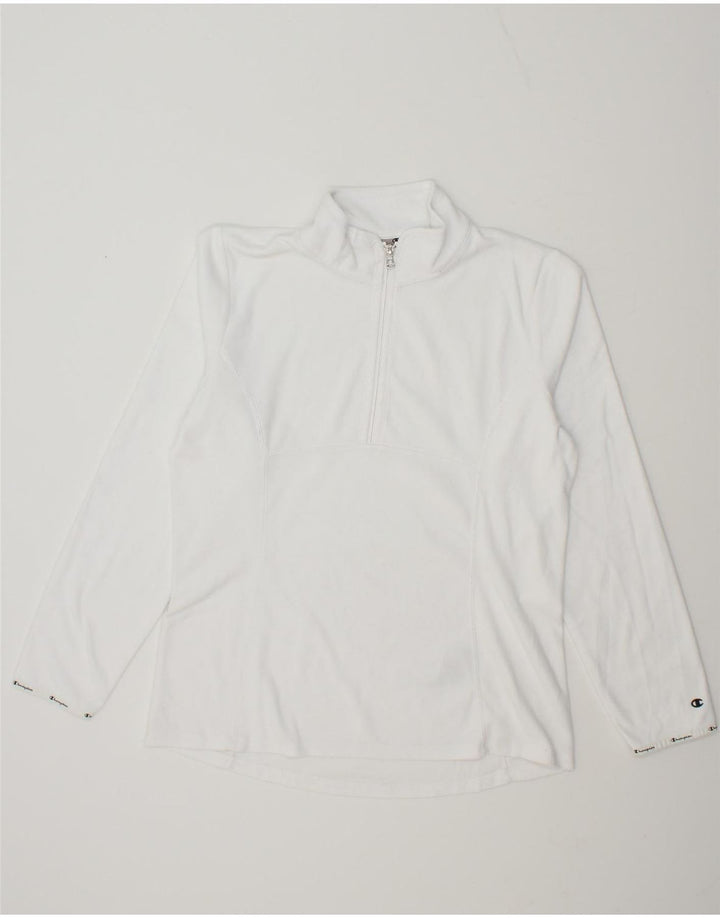 CHAMPION Womens Zip Neck Fleece Jumper UK 18 XL White Vintage Champion and Second-Hand Champion from Messina Hembry 