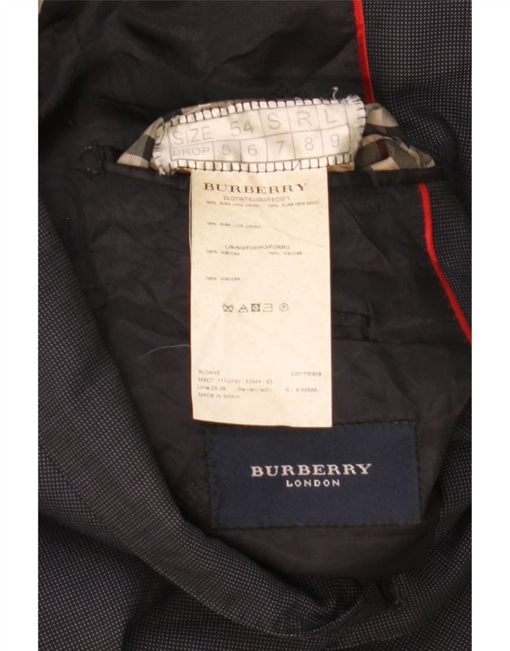 Jaqueta blazer masculina Burberry com 2 botões tamanho 54 grande azul marinho nova lã
