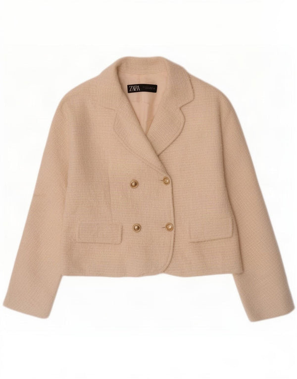 Jaqueta blazer feminina Zara com peito duplo UK 12 poliéster branco médio