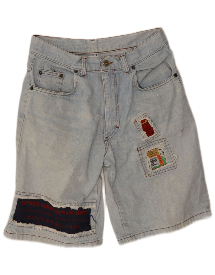Shorts jeans desgastados masculinos vintage IT 46 algodão azul W28 pequeno