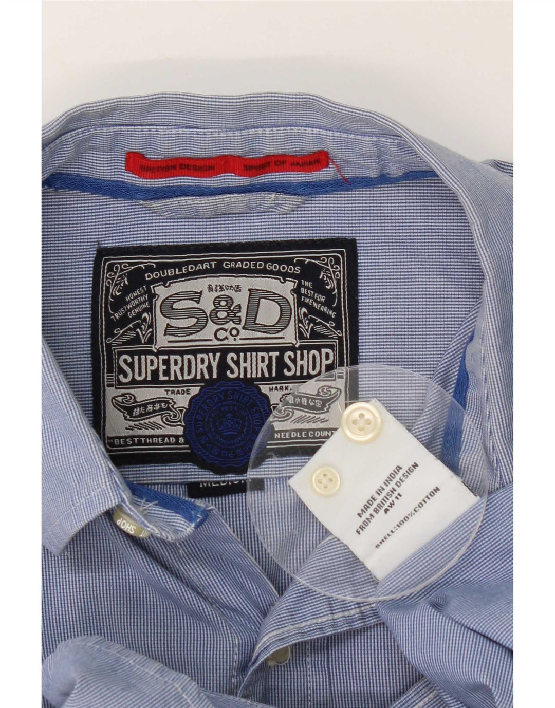 Camisa masculina Superdry algodão risca de giz azul médio