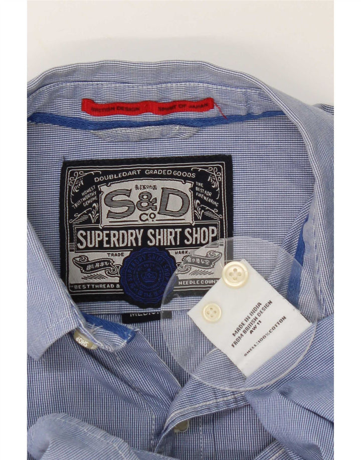 Camisa masculina Superdry algodão risca de giz azul médio