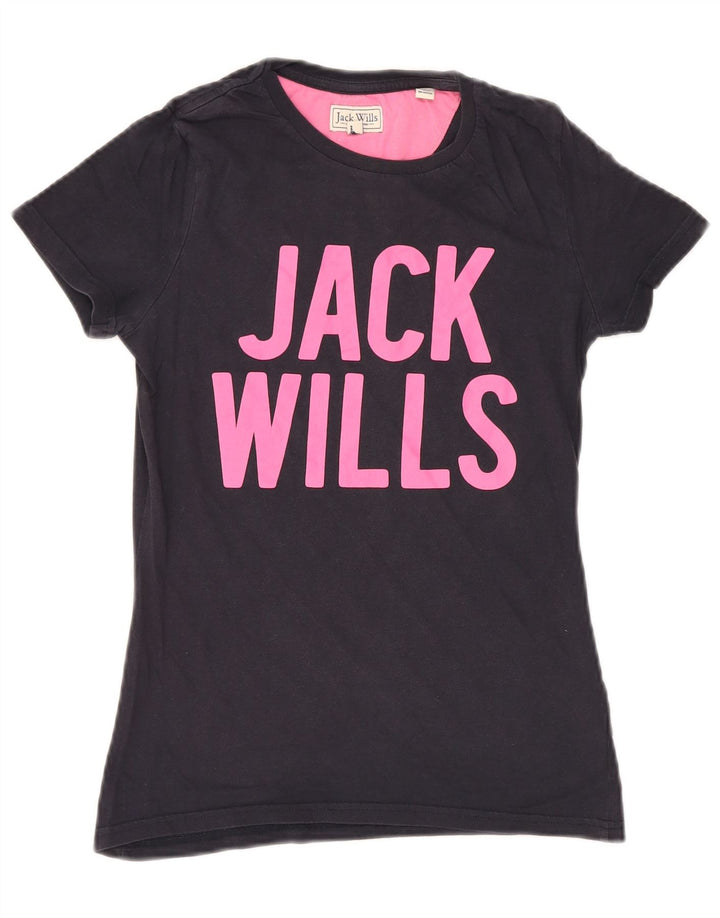 Camiseta feminina JACK WILLS com estampa gráfica UK 6 XS azul marinho algodão