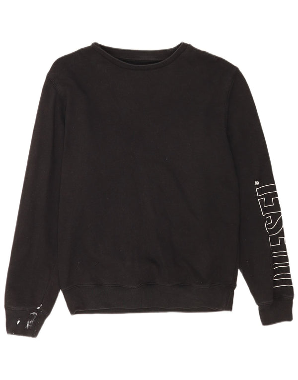 Diesel feminino gráfico moletom jumper UK 14 médio algodão preto