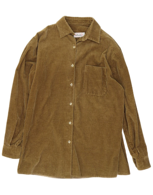 Camisa vintage feminina de veludo cotelê UK 18 XL algodão cáqui