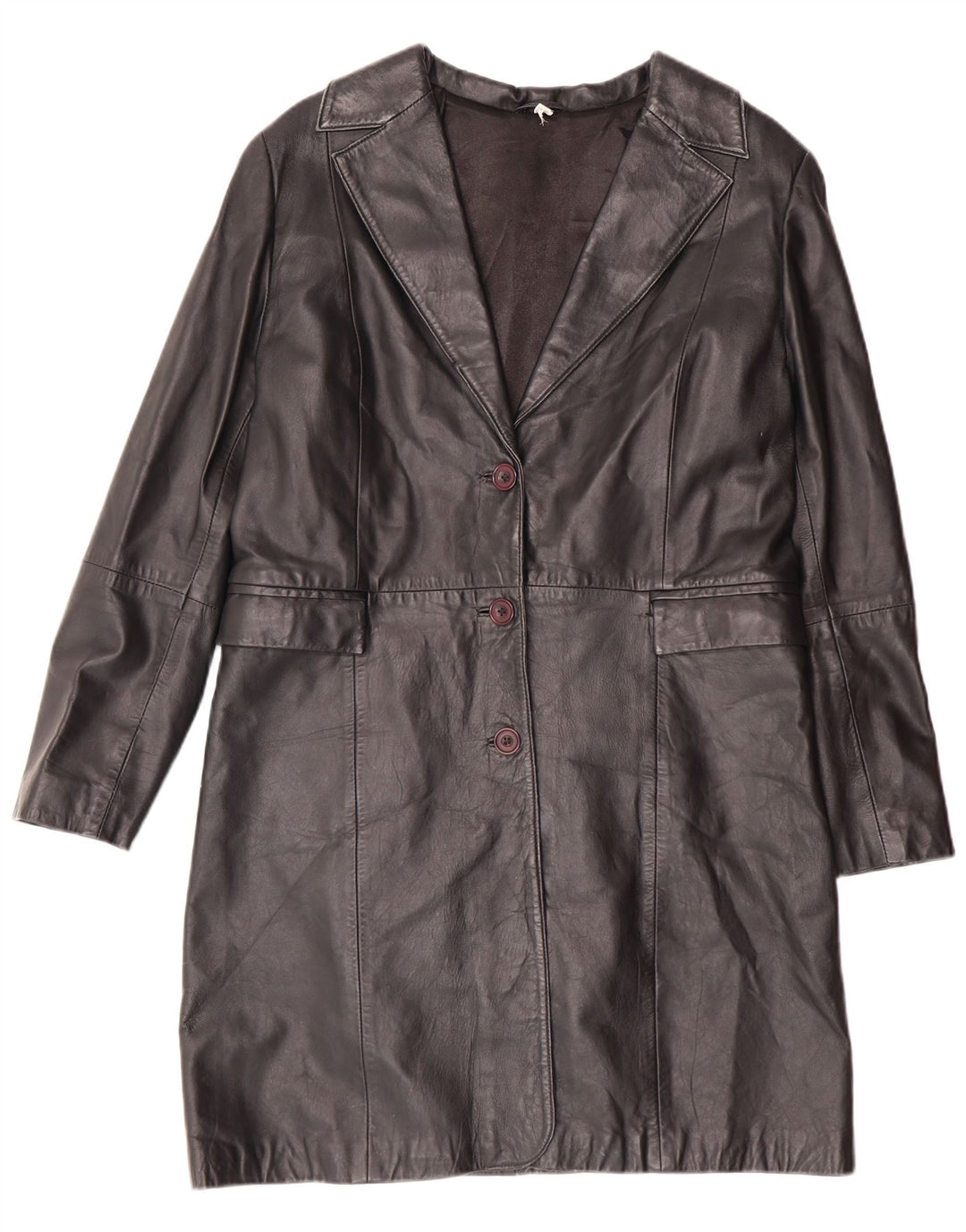 Casaco de couro feminino vintage Reino Unido 14 couro preto médio