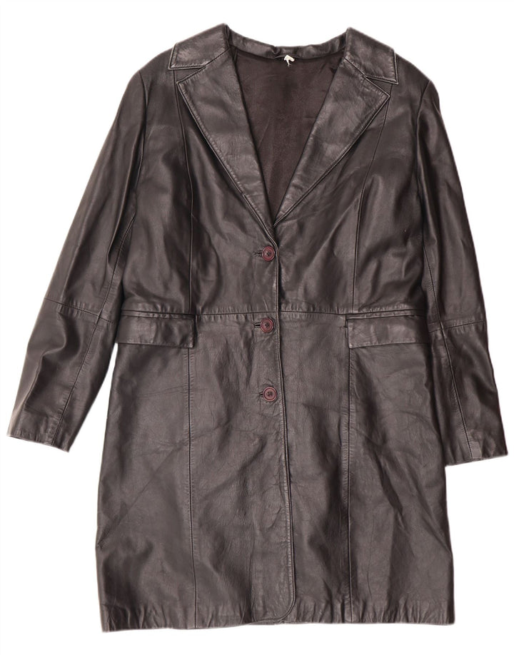 Casaco de couro feminino vintage Reino Unido 14 couro preto médio