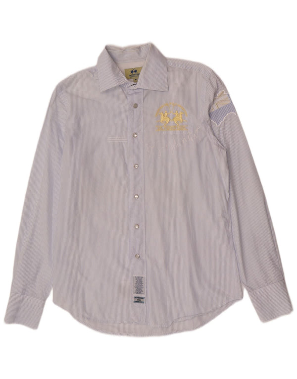Camisa masculina La Martina Graphic Regular Fit algodão listrado azul médio