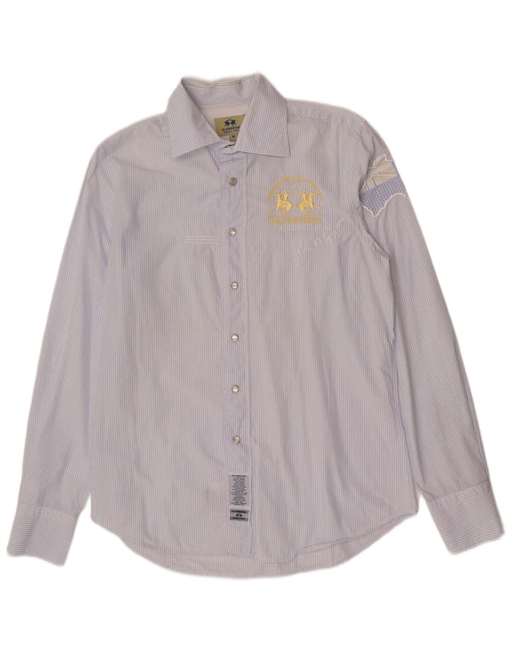 Camisa masculina La Martina Graphic Regular Fit algodão listrado azul médio
