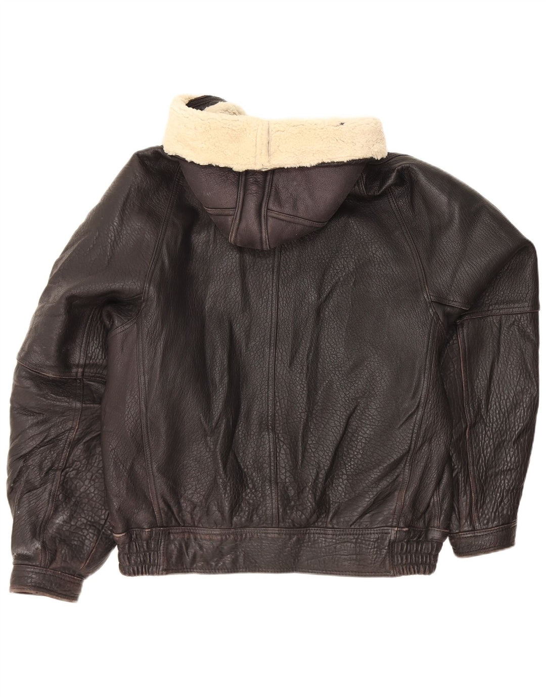 Jaqueta de couro masculina vintage com capuz UK 42 XL preta