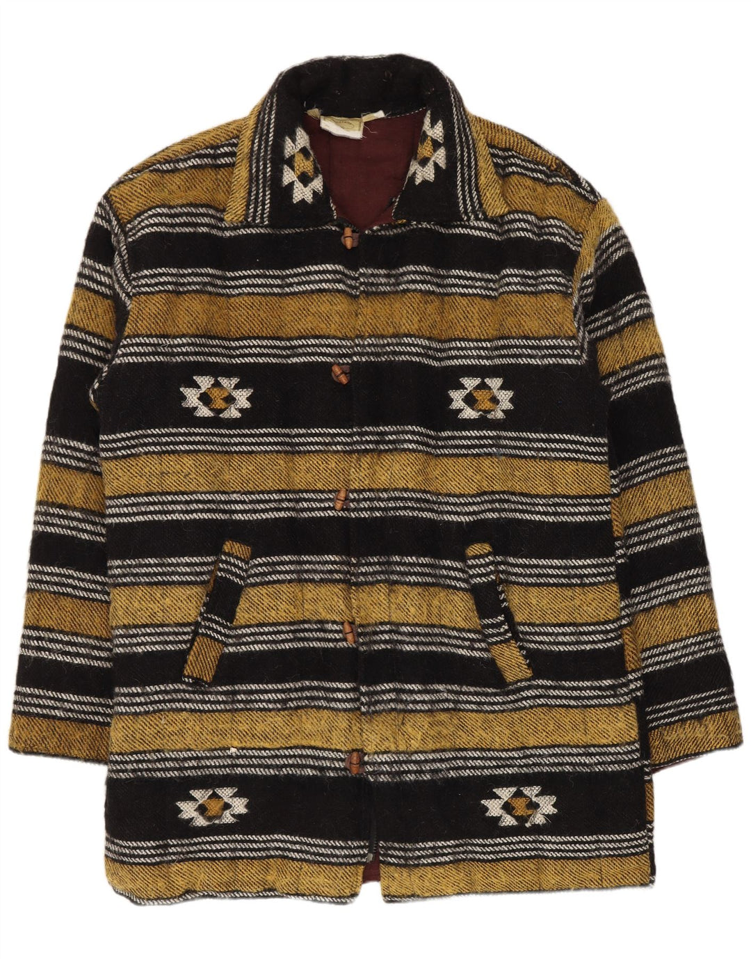 Casaco Duffle Masculino Vintage UK 40 Grande Lã Geométrica Multicolorida