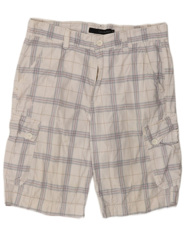 Shorts cargo masculino CALVIN KLEIN W32 algodão xadrez médio branco