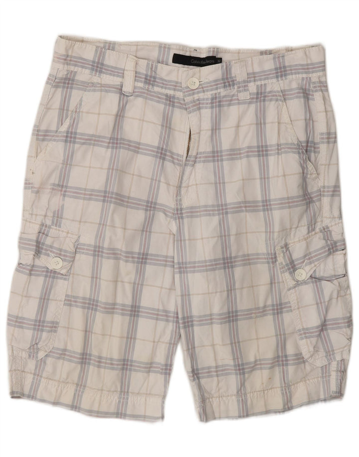 Shorts cargo masculino CALVIN KLEIN W32 algodão xadrez médio branco