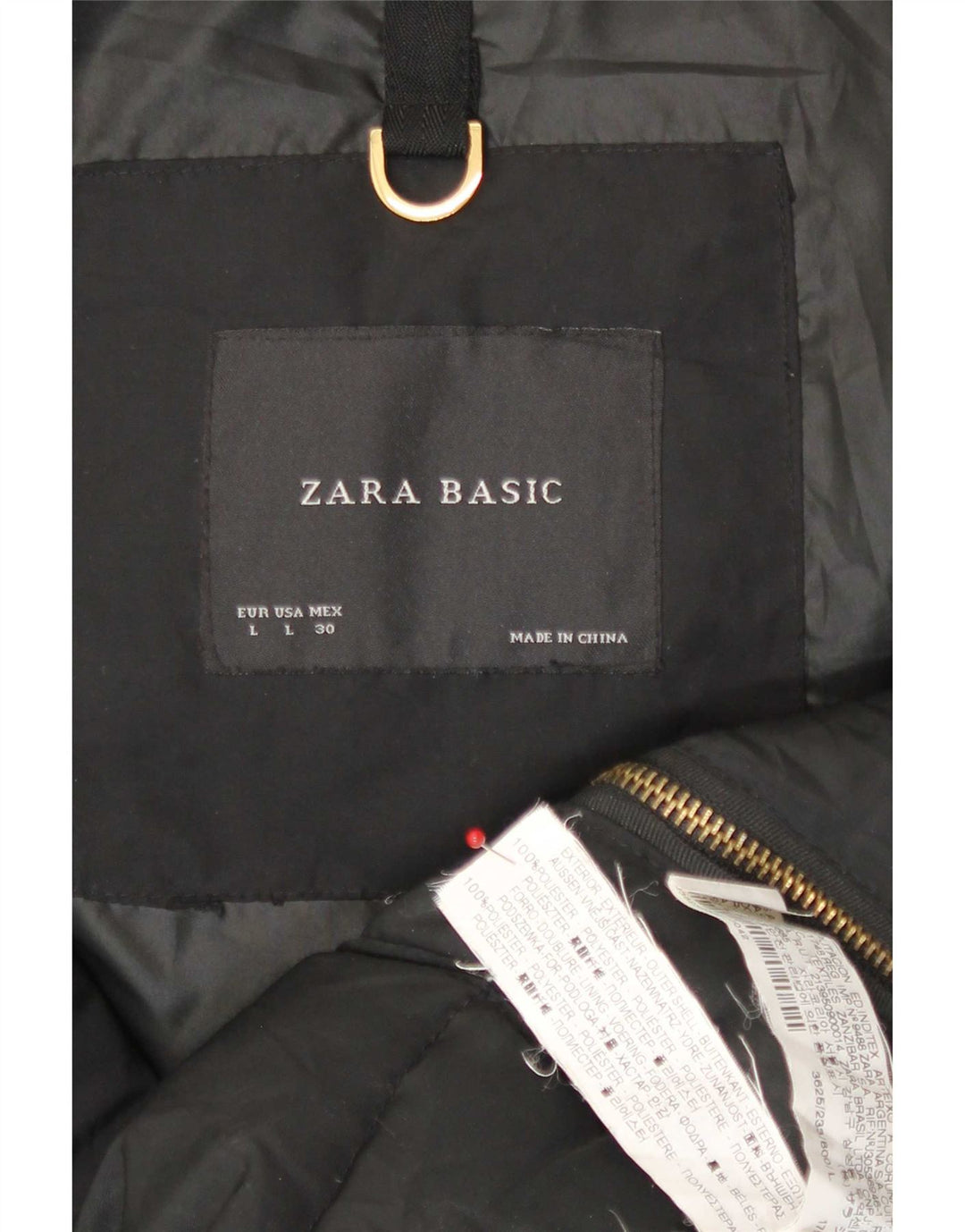 Jaqueta acolchoada com capuz feminina Zara Reino Unido 16 grande poliéster preto
