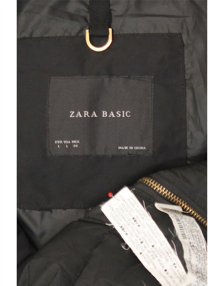 Jaqueta acolchoada com capuz feminina Zara Reino Unido 16 grande poliéster preto