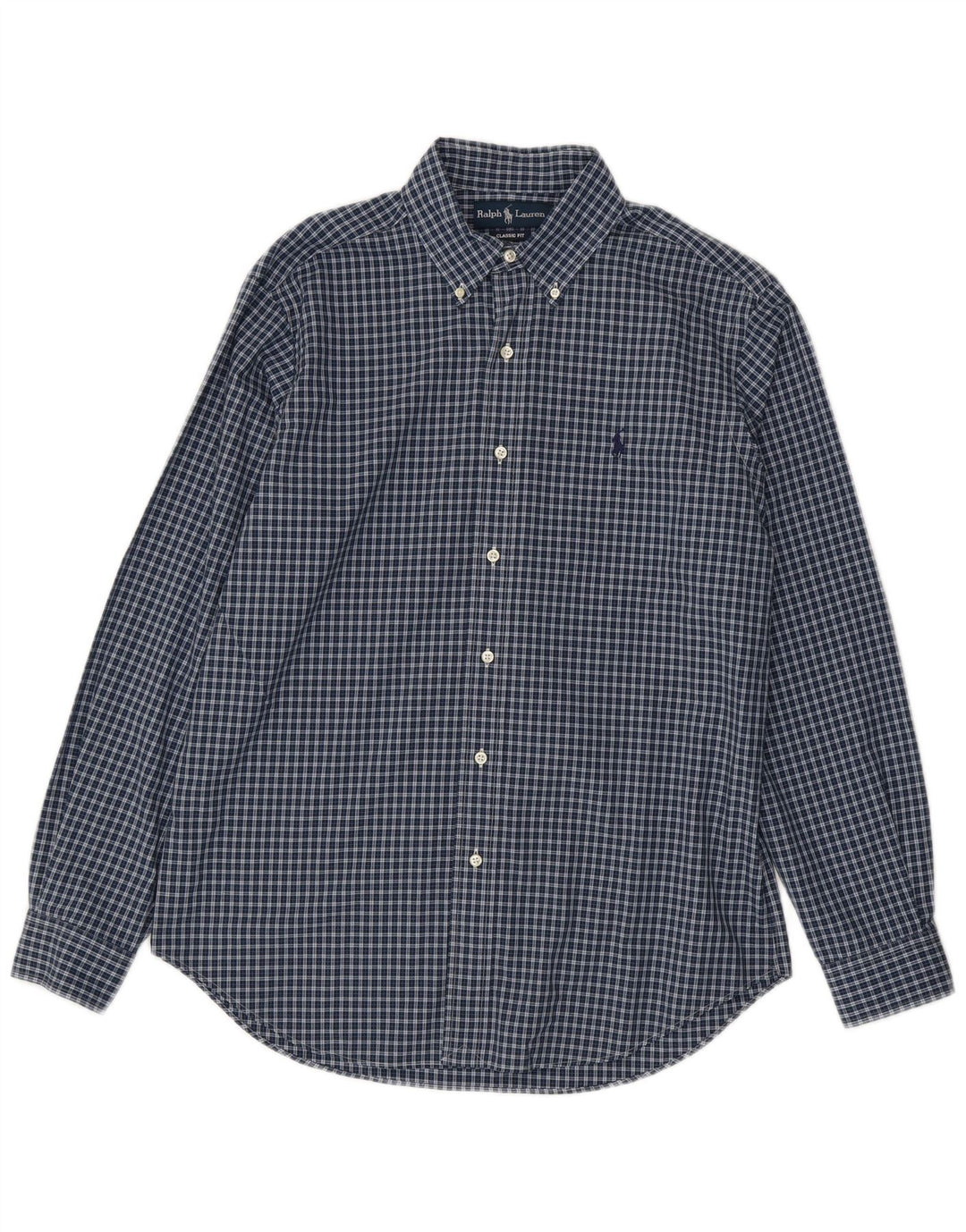 Ralph Lauren Camisa masculina clássica de ajuste médio azul marinho algodão xadrez