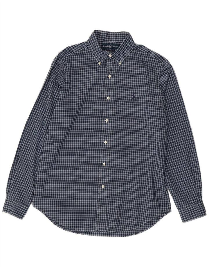 Ralph Lauren Camisa masculina clássica de ajuste médio azul marinho algodão xadrez