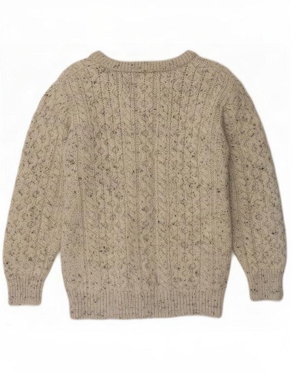 Suéter cardigã feminino Aran Crafts Reino Unido 10 Lã manchada cinza pequena