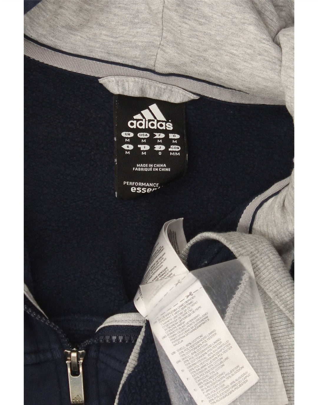 Adidas masculino zip moletom com capuz médio algodão azul marinho