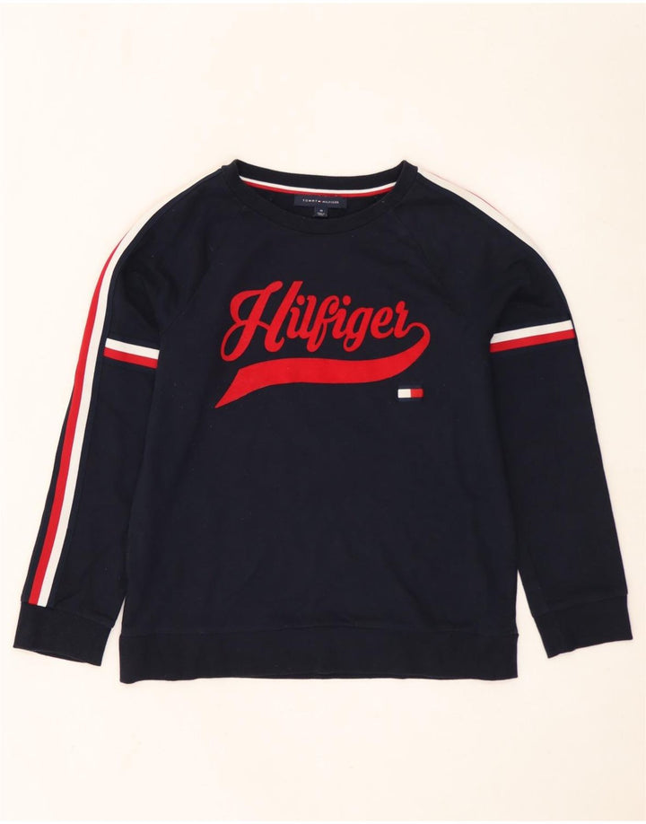 Tommy Hilfiger moletom gráfico feminino jumper UK 14 médio azul marinho