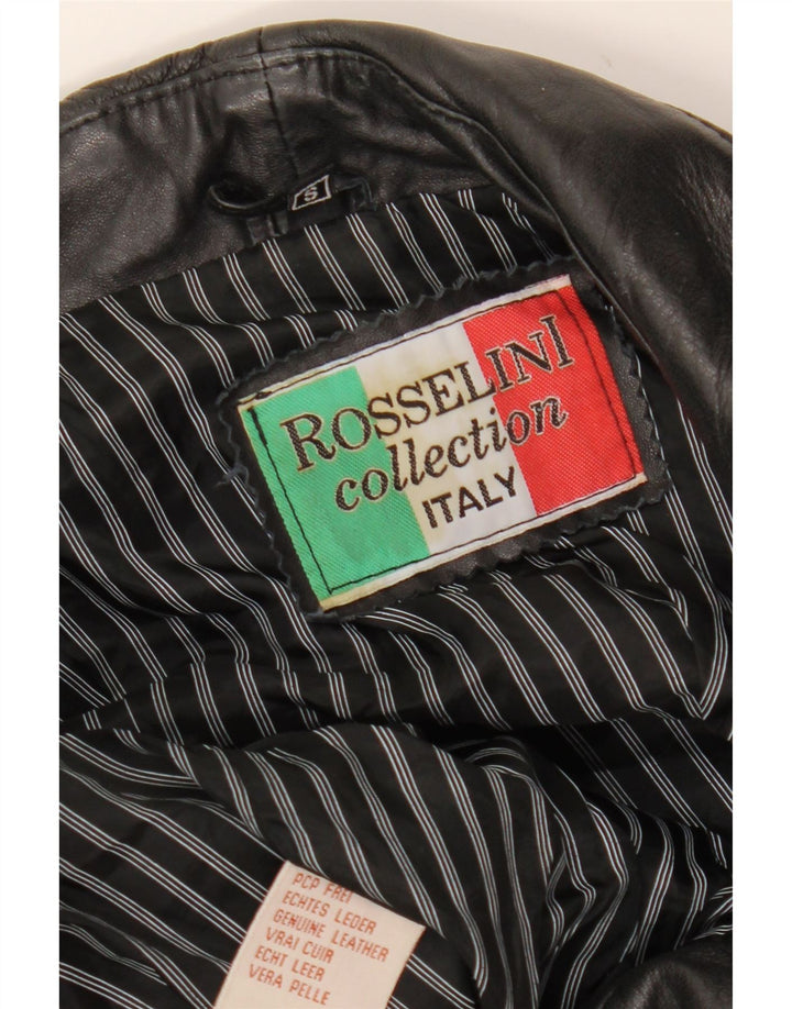 Jaqueta de motociclista de couro vintage feminino UK 8 couro preto pequeno